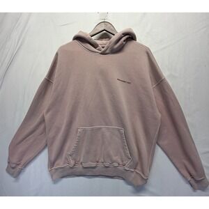 Abercrombie & Fitch Hoodie Mens Large Pink Fleece Lined Cotton Logo Ribbed Trim